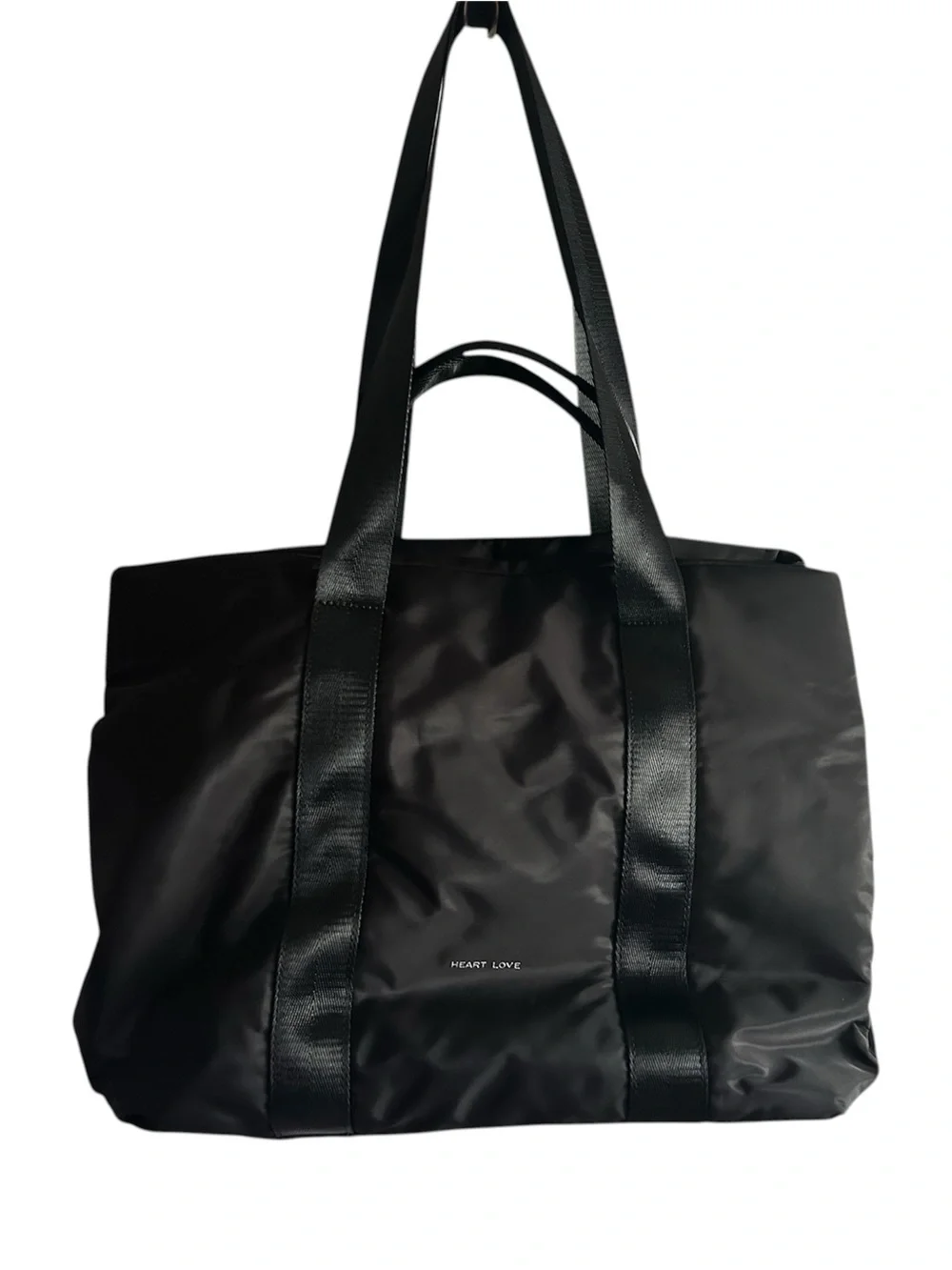 HEART LOVE Black Nylon Tote Bag NEW